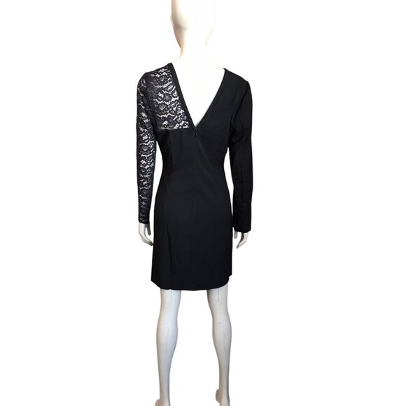Venus Black Long Sleeve Lace Detail Mini Dress - Picture 4 of 5